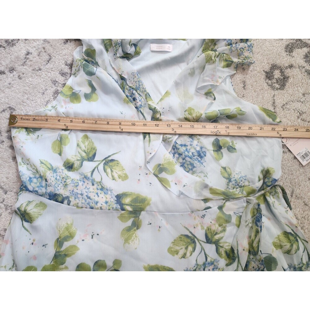 NEW Lauren Conrad Floral Cream Blue Green Blush Ruffle Wrap Maxi Dress Size XXL - Picture 4 of 7
